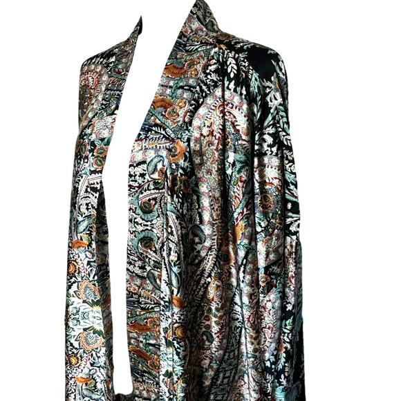 ISLAND COMPANY Floral Silky Swim Long Open Cover Up Kaftan Kimono Boho Resort - Picture 4 of 10